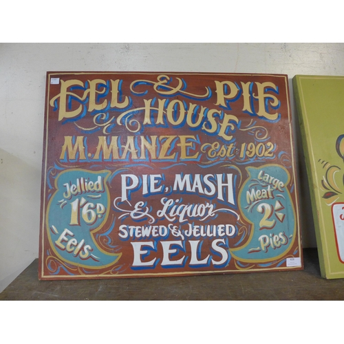 408 - A painted wooden M. Manze, Eel and Pie Shop sign