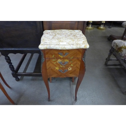 46 - A French Louis XV style marble topped table de nuit