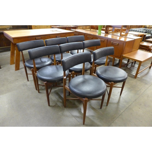 72 - A set of eight G-Plan Fresco teak and black vinyl dining chairs