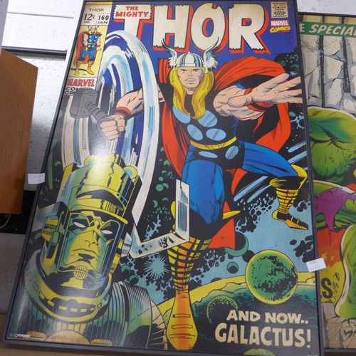 2230 - 2 Marvel comics 1m x 70cm prints: Mighty Thor and Hulk cover images