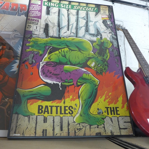 2230 - 2 Marvel comics 1m x 70cm prints: Mighty Thor and Hulk cover images