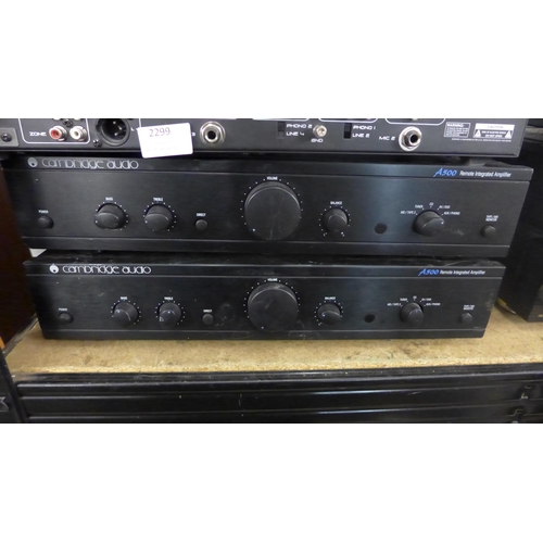 2299 - 2 Cambridge A500 remote integrated amplifiers and Gemini DJ mixer deck