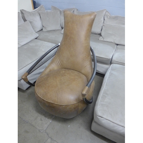 1375 - An Additions Maverick brown aniline leather and gunmetal frame retro relax chair