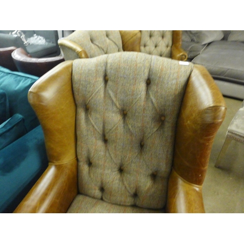 1389 - A Fast Track Kew hunting lodge Harris tweed and Cerato leather armchair