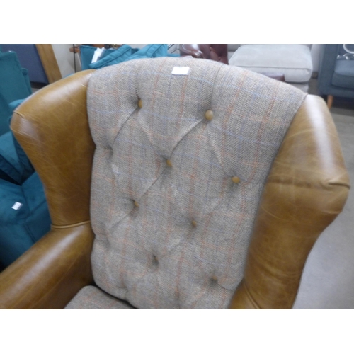 1390 - A Fast Track Kew hunting lodge Harris tweed and Cerato leather armchair