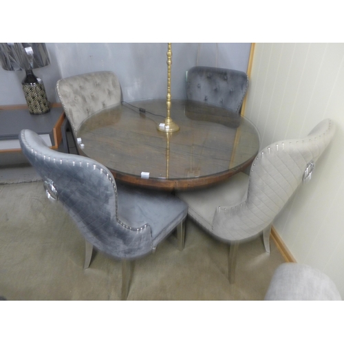 1398 - A Chennai circular dining table and a set of four Chelsea chairs, two taupe and two grey