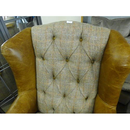 1401 - A Fast Track Kew hunting lodge Harris tweed and Cerato leather armchair