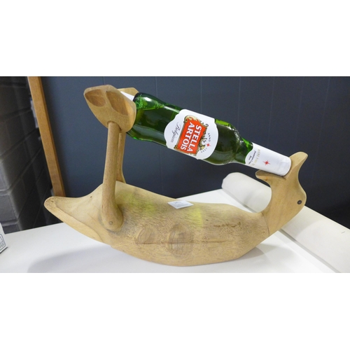 1411 - A wooden drunken duck bottle holder, H 40cms (LAW15012)   #