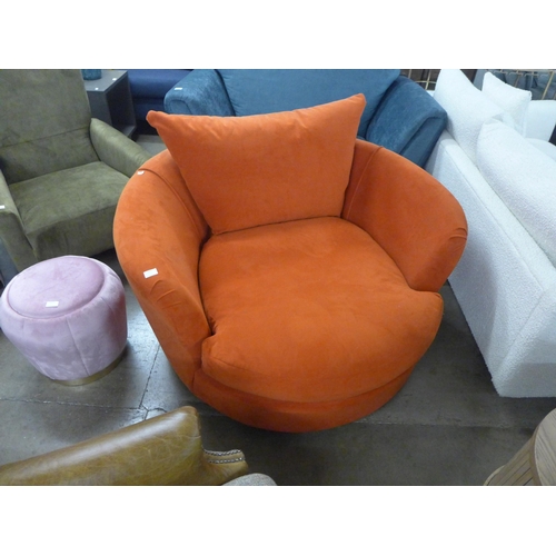 1416 - A tangerine shell velvet swivel loveseat