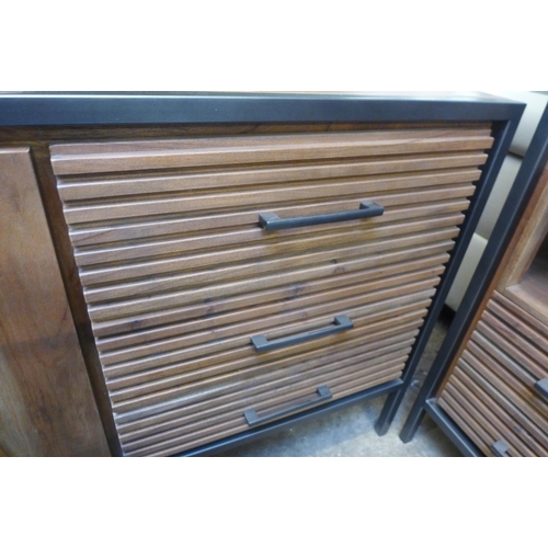 1540 - A Ribbed hardwood and gunmetal two door and three drawer sideboard