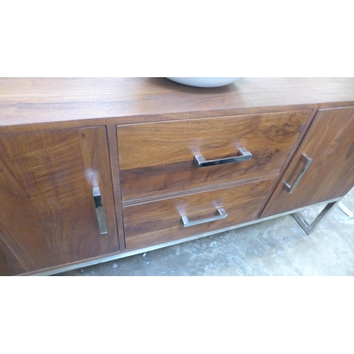 1546 - A Matrix hardwood and stainless steel two door two drawer sideboard