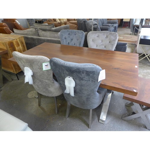 1562 - A Matrix hardwood and stainless steel dining table with a set of four Chelsea chairs (two taupe, two... 