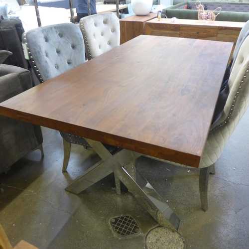 1562 - A Matrix hardwood and stainless steel dining table with a set of four Chelsea chairs (two taupe, two... 