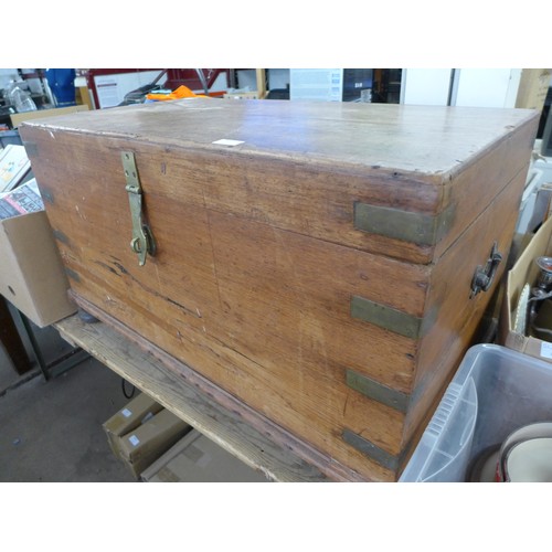 2108 - Teak and brass chest/blanket box