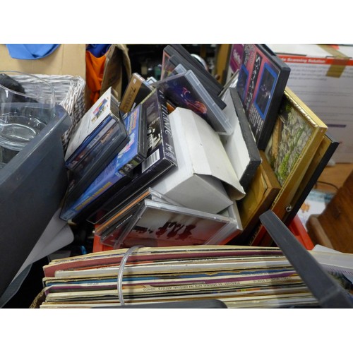 2109 - 3 Boxes of assorted books, DVDs, LPs and household items