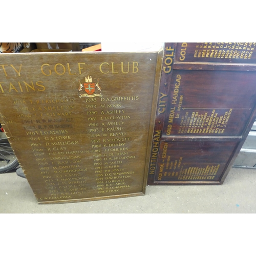 2435 - 4 Vintage Nottingham City Golf Club title holders and captain's wall lists, perfect golf club, man c... 