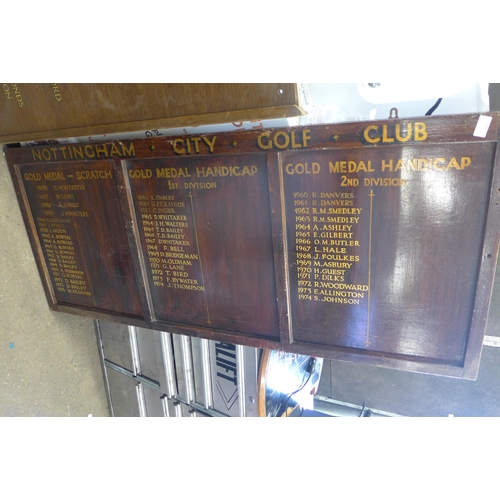 2435 - 4 Vintage Nottingham City Golf Club title holders and captain's wall lists, perfect golf club, man c... 