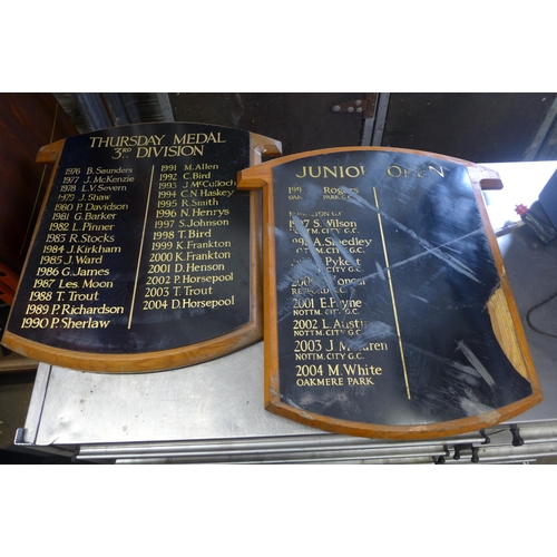 2435 - 4 Vintage Nottingham City Golf Club title holders and captain's wall lists, perfect golf club, man c... 