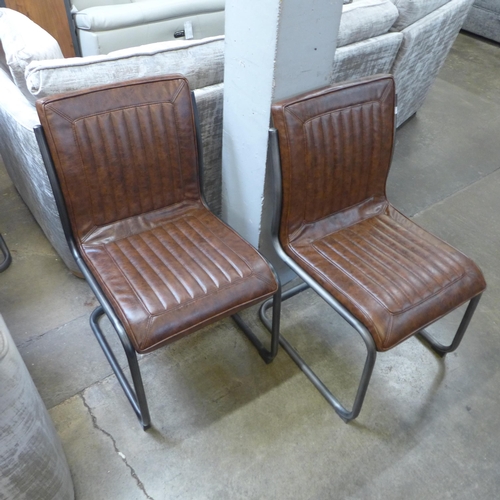 1537 - A pair of Novo chestnut leather and gunmetal frame dining chairs