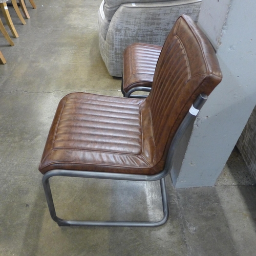 1537 - A pair of Novo chestnut leather and gunmetal frame dining chairs