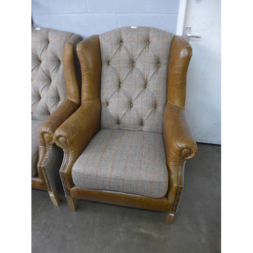 1461 - A Fast Track Kew hunting lodge Harris tweed and Cerato leather armchair