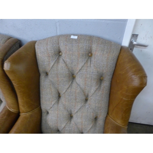 1461 - A Fast Track Kew hunting lodge Harris tweed and Cerato leather armchair