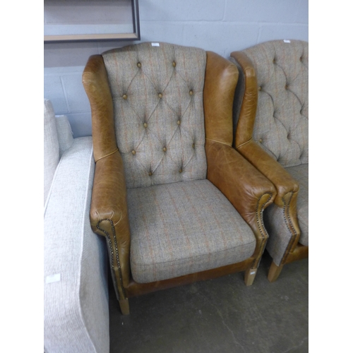 1462 - A Fast Track Kew hunting lodge Harris tweed and Cerato leather armchair