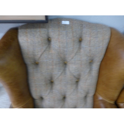 1462 - A Fast Track Kew hunting lodge Harris tweed and Cerato leather armchair