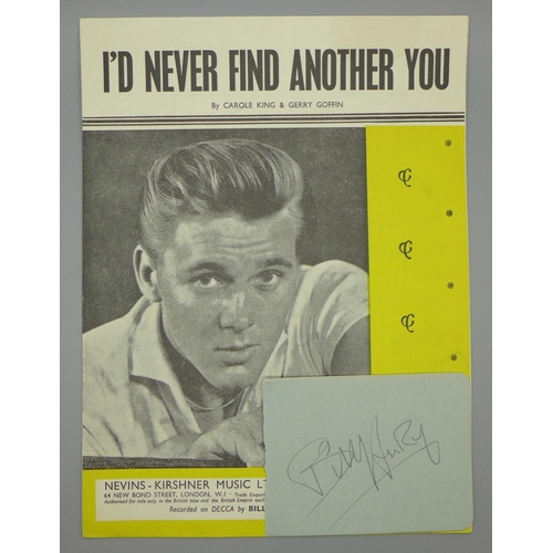 1299 - A Billy Fury autograph with a page of sheet music