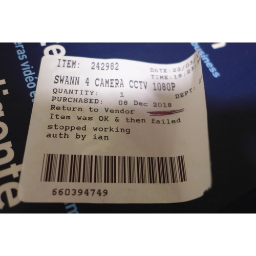 3111 - Swann 4 Camera CCTV 1080P 4 Channel 1Tb Dvr, Original RRP £229.99 + vat    (254-118)   * This lot is... 