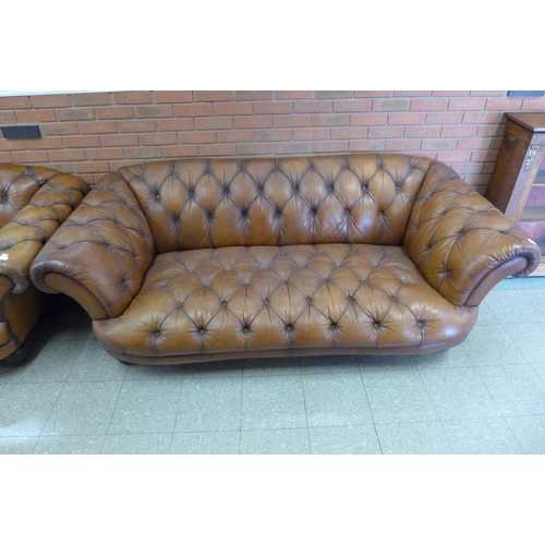 96 - A Tetrad chestnut brown leather Chesterfield settee