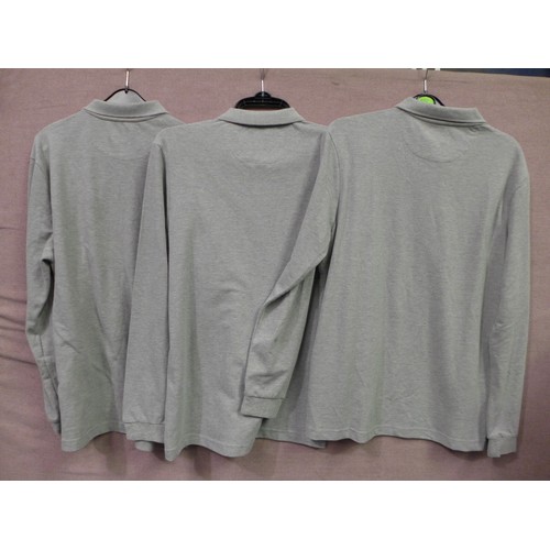 3156 - Three Men's Grey long sleeve Farah polos, size 2 x M & 1 x L * this lot is subject to VAT