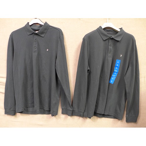 3157 - Two Men's Dark Blue long sleeve Farah polos, both size M * this lot is subject to VAT