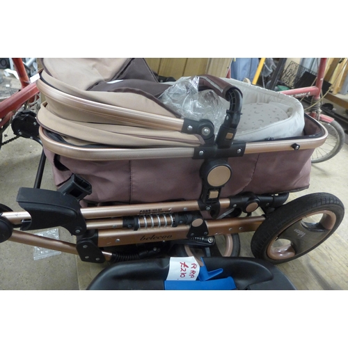 2152 - Gold Belecco pushchair & car safety seat with Rebl seat cover