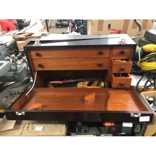 2015 - Carpenter's wood tool chest with approx. 40 hand tools including Marples chisels