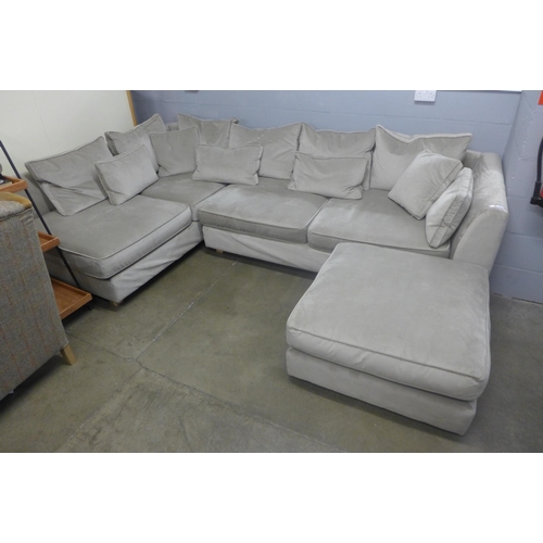 1395 - A champagne velvet LHF corner sofa and footstool