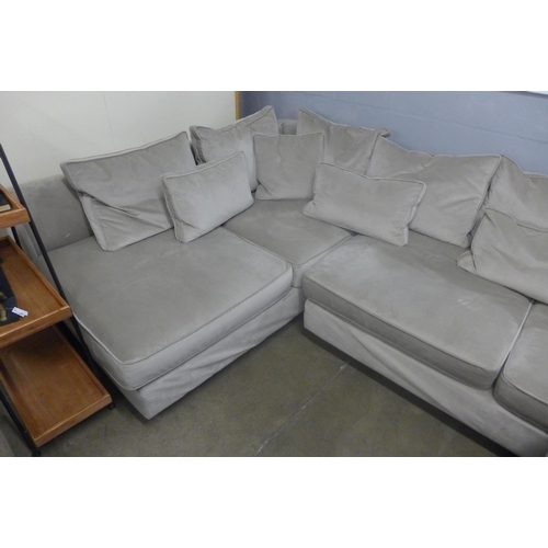 1395 - A champagne velvet LHF corner sofa and footstool