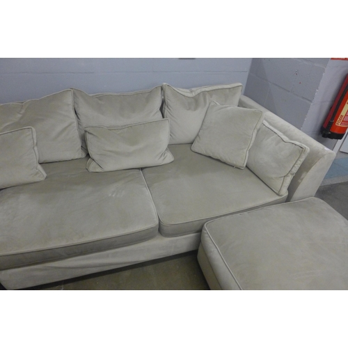 1395 - A champagne velvet LHF corner sofa and footstool