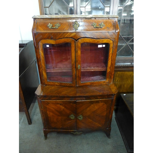 155 - A small 19th Century French rosewood and marble topped side cabinet