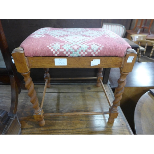 237 - A George IV inlaid mahogany toilet mirror, an embroidered firescreen, two stools and two prints