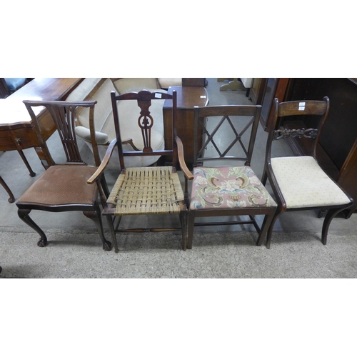 240 - A Regency rosewood sabre leg chair and three other chairs