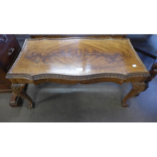 255 - A burr walnut coffee table and a mahogany coffee table