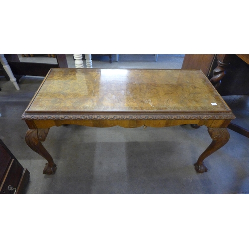 255 - A burr walnut coffee table and a mahogany coffee table