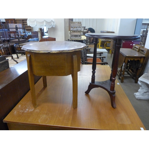 298 - A walnut sewing table and a mahogany occasional table