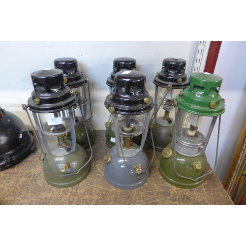 331 - Six paraffin Tilley lamps