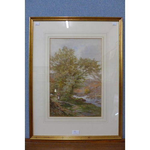 355 - A Cyril Ward (1863-1935), rural landscape with a figure by a stream, watercolour, framed