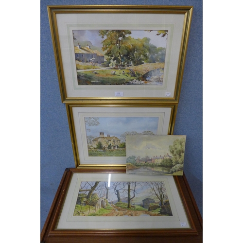 358 - Philip Simpson, three landscapes, watercolour, framed and an unframed watercolour by H. Wiseman