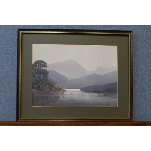 361 - E. Greig Hall, lake scene, watercolour, framed