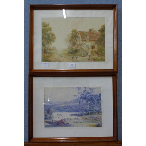 362 - George Williams, cottage landscape, watercolour and one other watercolour, both framed