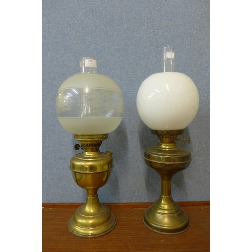 394 - Two Victorian brass oil lamps